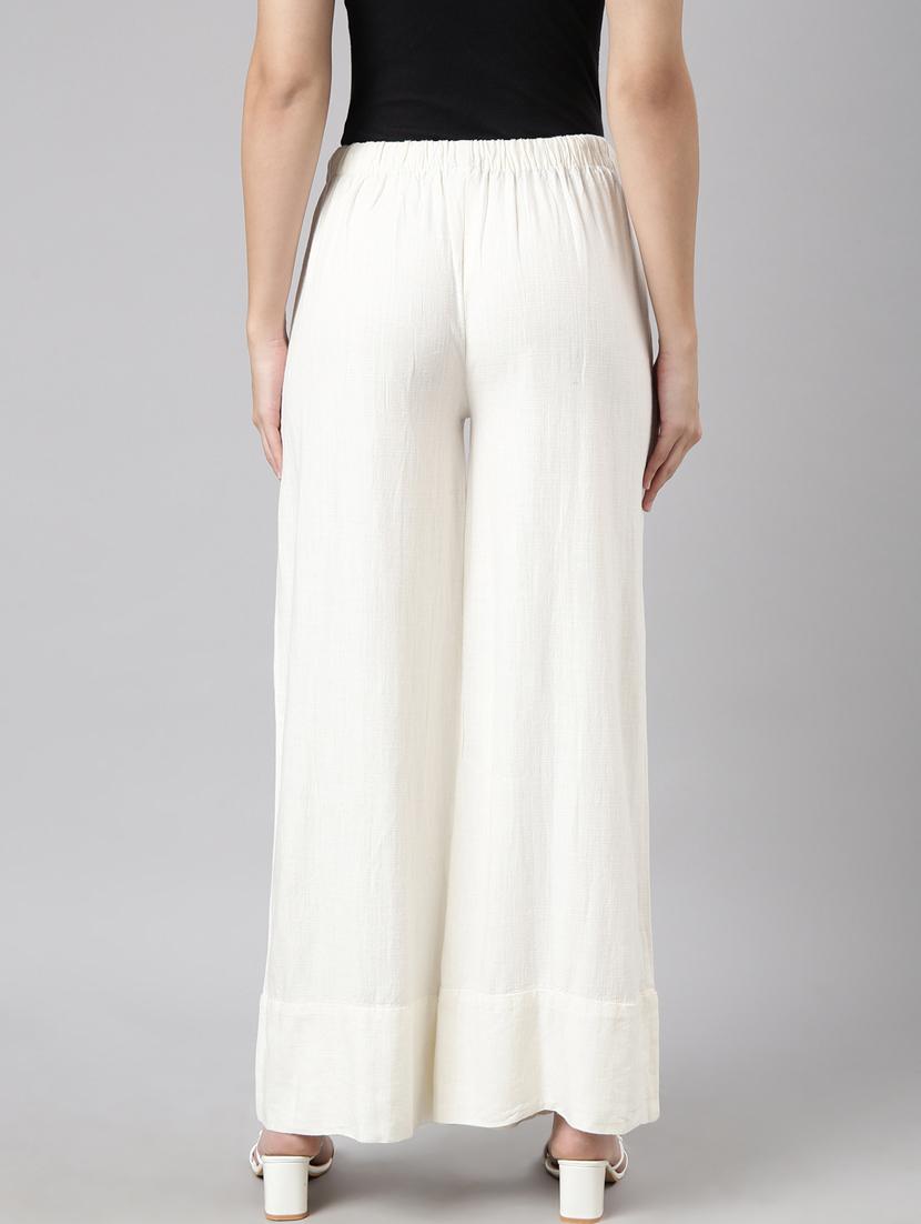 off white cotton blend palazzos - 20922049 - Standard Image - 2