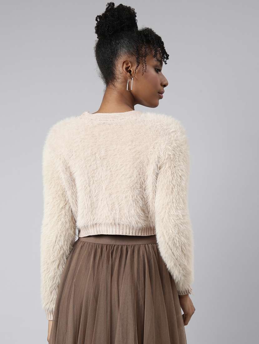 beige acrylic crop cardigan - 20925444 -  Standard Image - 2