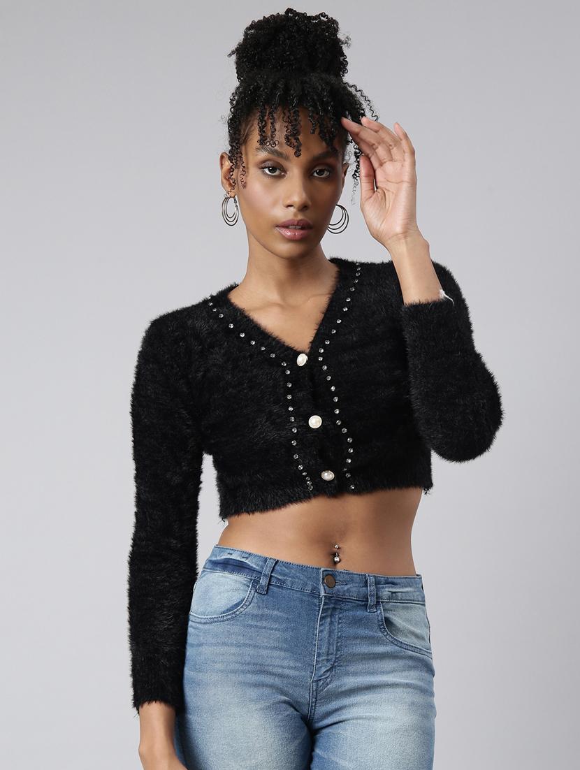 black acrylic crop cardigan - 20925451 - Zoom Image - 0