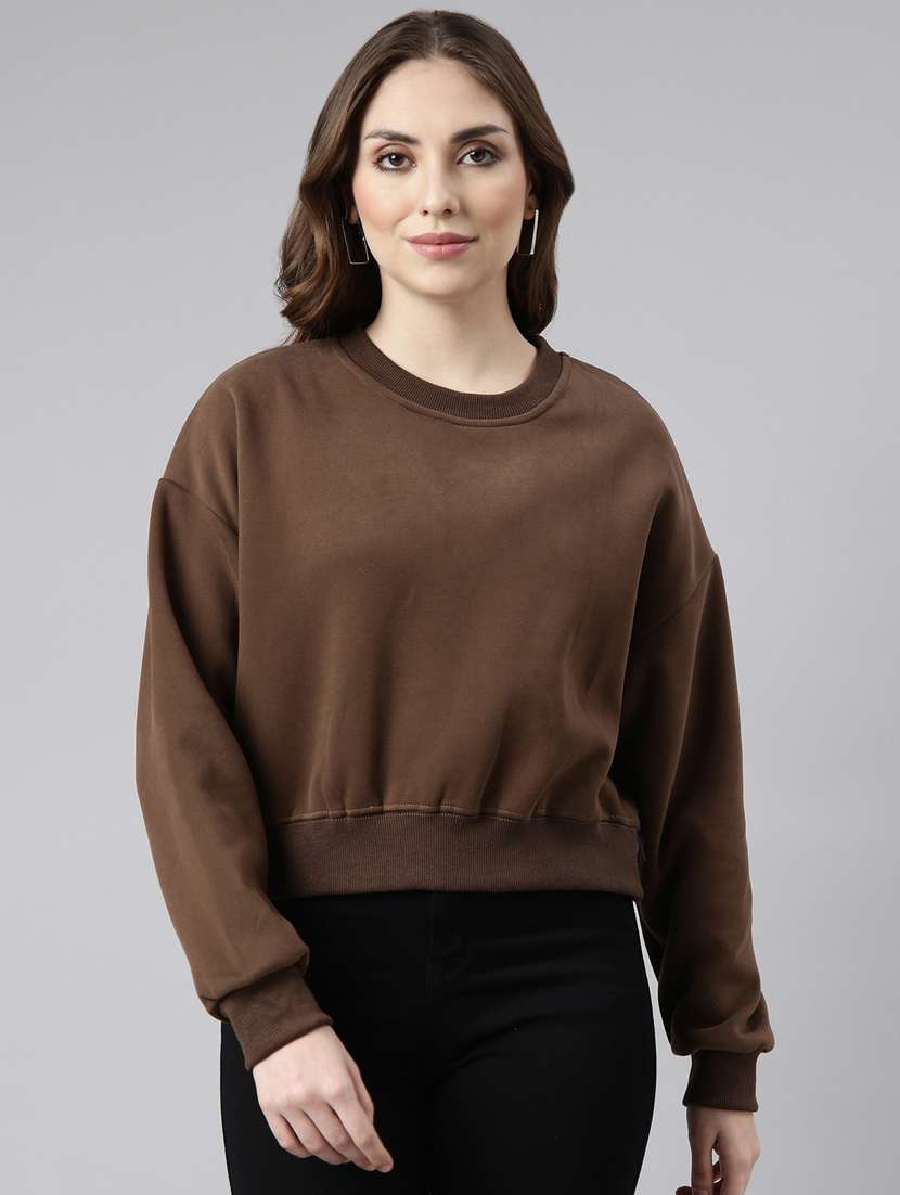 brown cotton blend plain sweatshirt