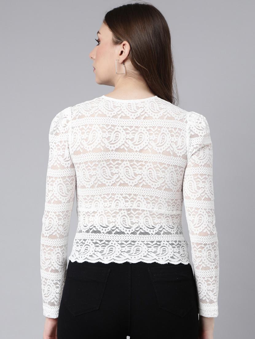 women v-neck straight puff sleeves top - 20928885 - Standard Image - 2