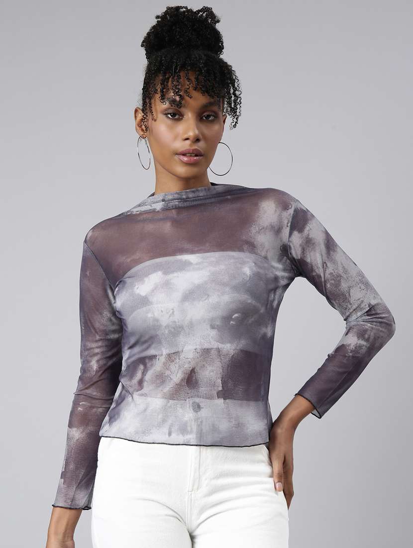 women long sleeve tie & dye regular top