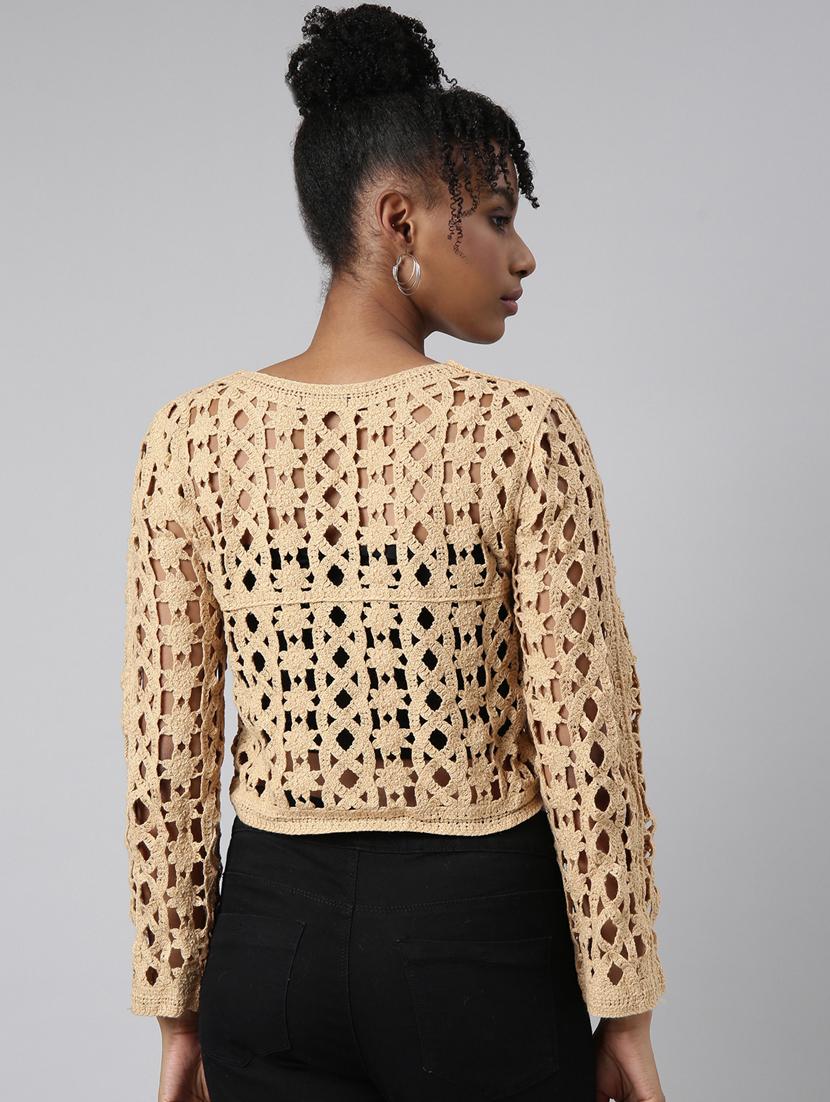 brown self design detailed crop top - 20928906 - Standard Image - 2