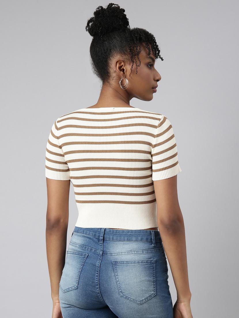women stripes printed crop top - 20928908 - Standard Image - 2