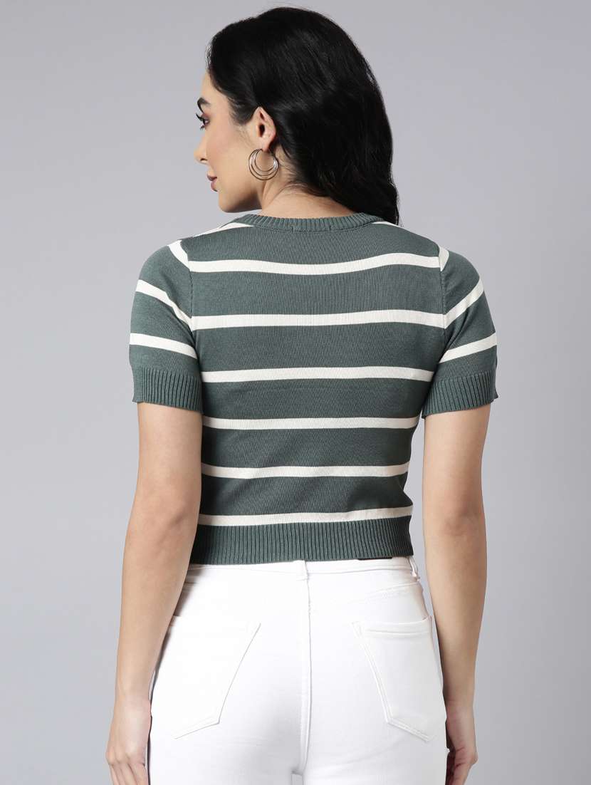 women stripes printed crop top - 20928909 -  Standard Image - 2