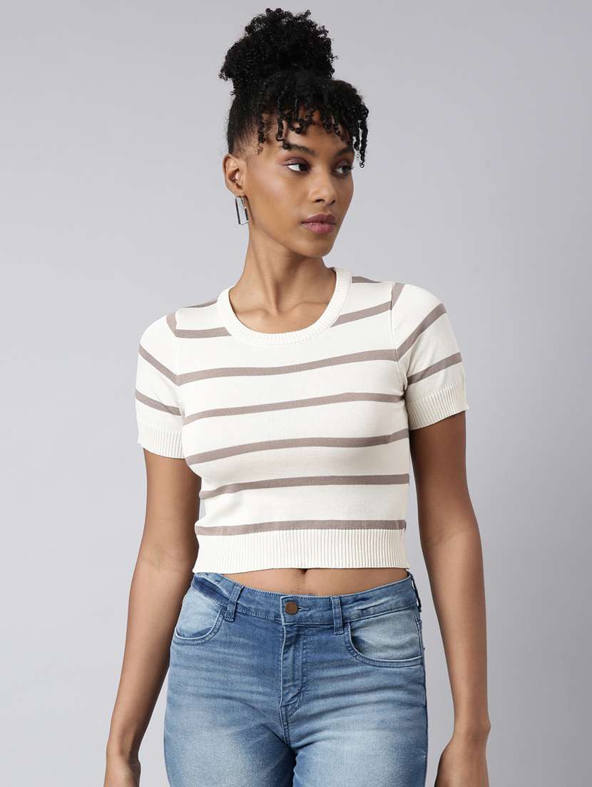 women stripes printed crop top