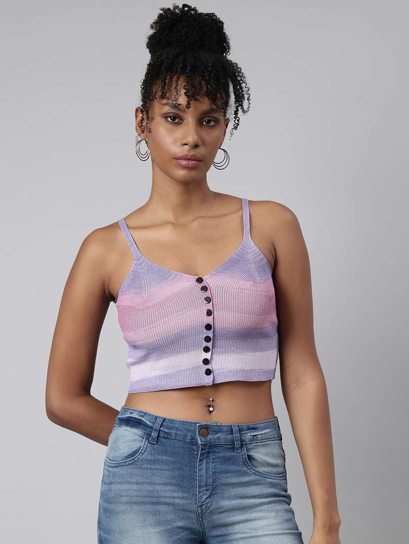 lavender tie & dye printed detailed crop top - 20928913 -  Zoom Image - 0