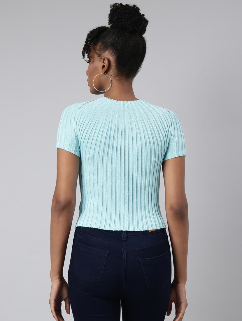 turquoise blue self design detailed top - 20928922 - Standard Image - 2