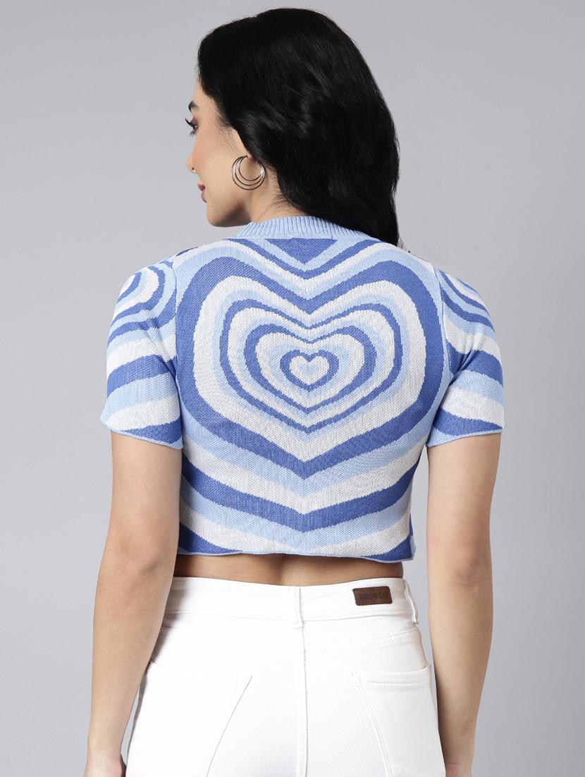 blue printed detailed crop top - 20928940 - Standard Image - 2