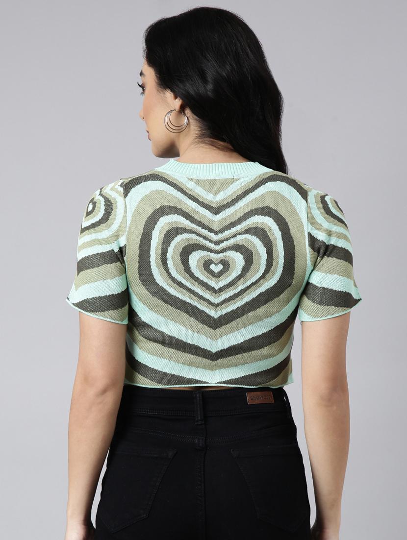 green printed detailed crop top - 20928941 - Standard Image - 2