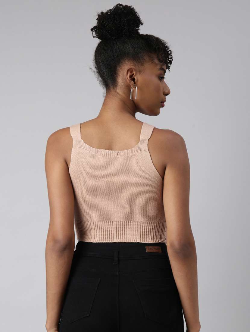 women solid sleeveless crop top - 20928987 -  Standard Image - 2