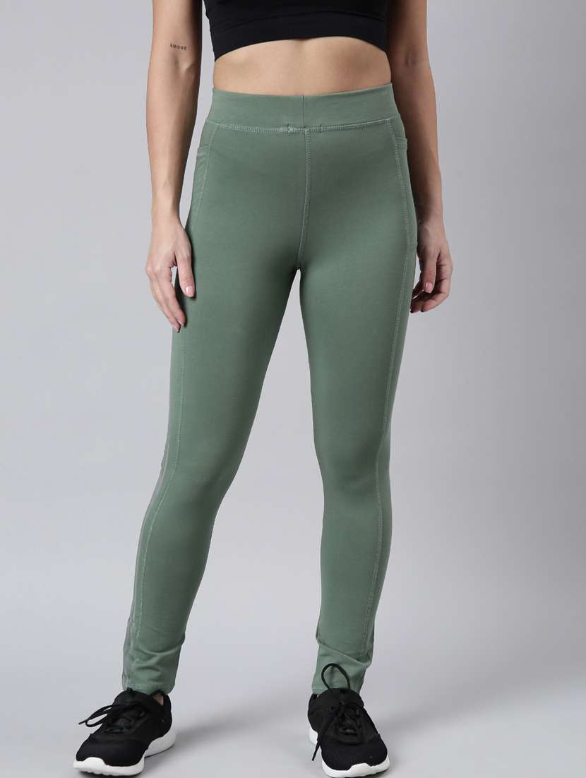 green cotton blend track pant