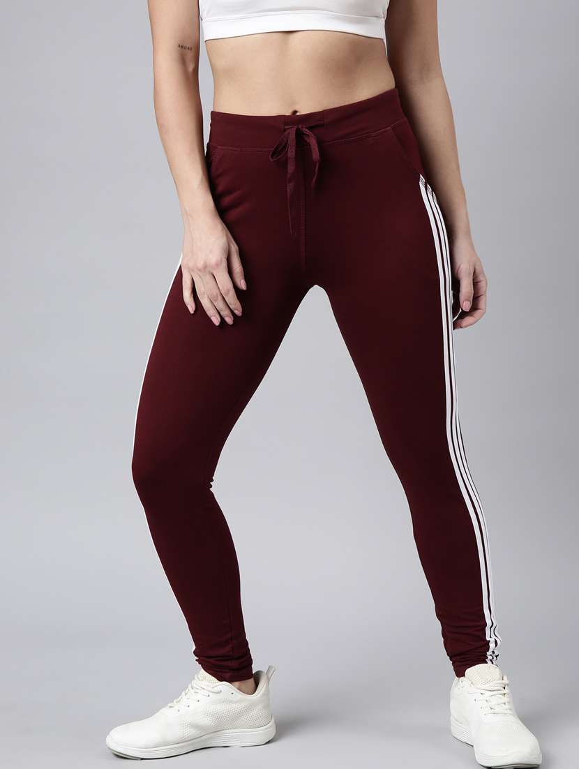 maroon cotton blend track pant