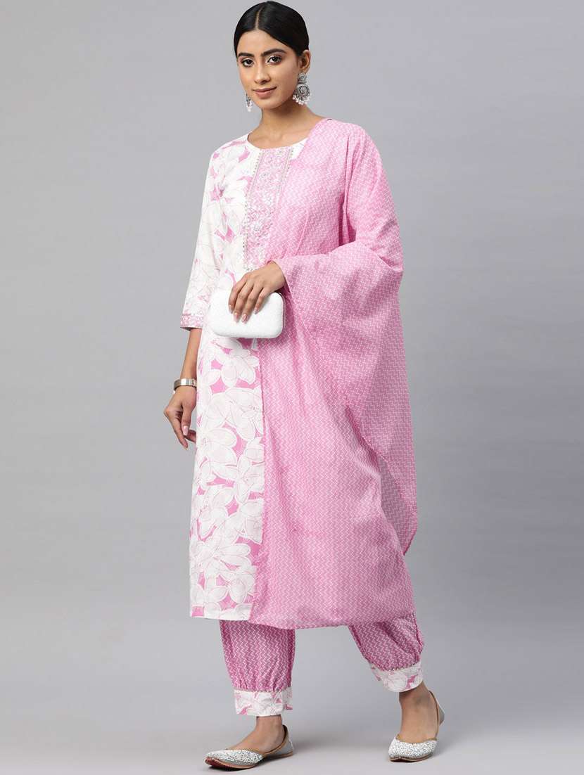 women three quarter sleeve kurta salwar with dupatta set