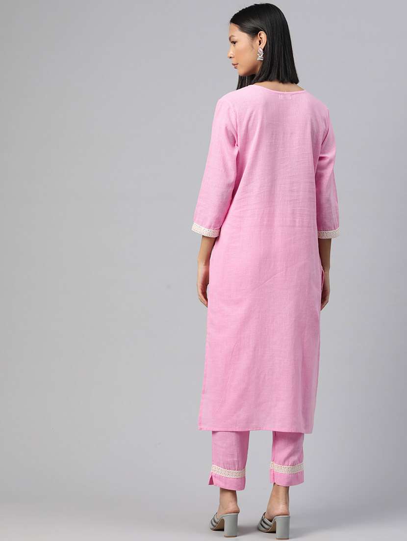 women three quarter sleeve kurta pant set - 20929103 -  Standard Image - 2