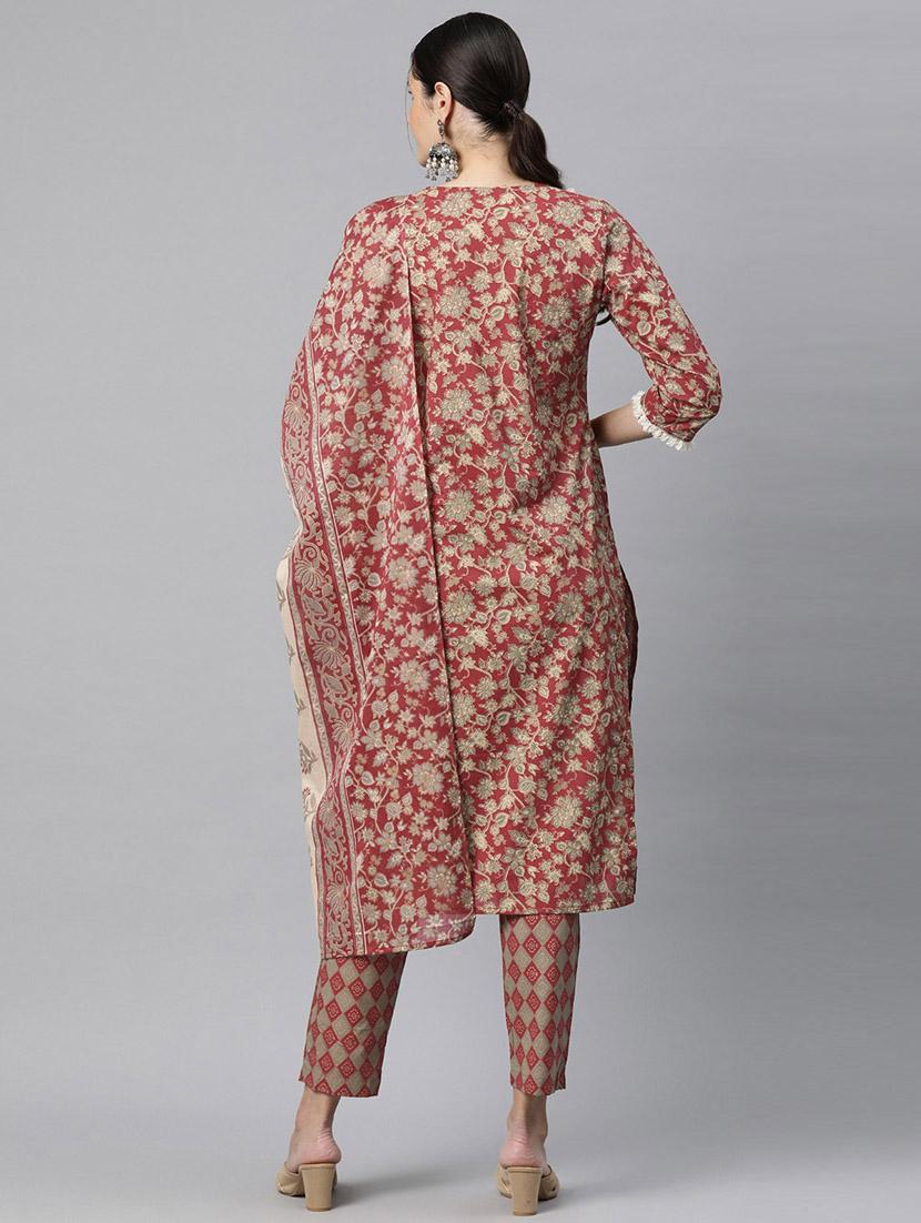 women three quarter sleeve kurta pant with dupatta set - 20929112 - Standard Image - 2