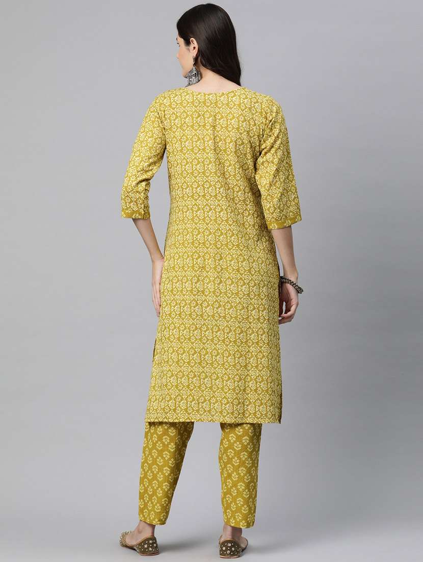 women three quarter sleeve kurta pant set - 20929119 -  Standard Image - 2