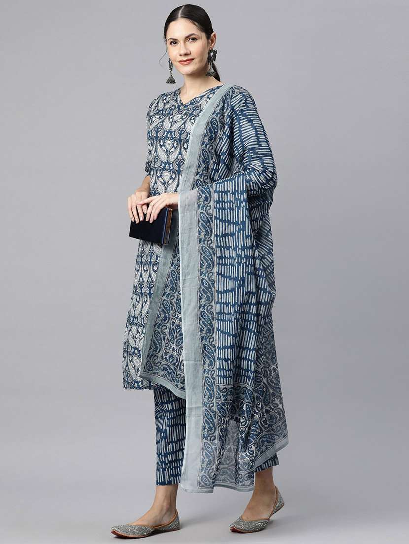 women three quarter sleeve kurta pant with dupatta set