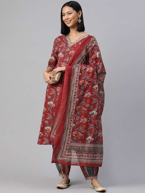 women three quarter sleeve kurta salwar with dupatta set - 20929130 -  Standard Image - 0