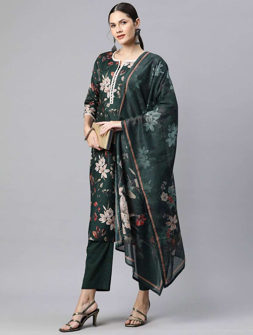 women three quarter sleeve kurta pant with dupatta set