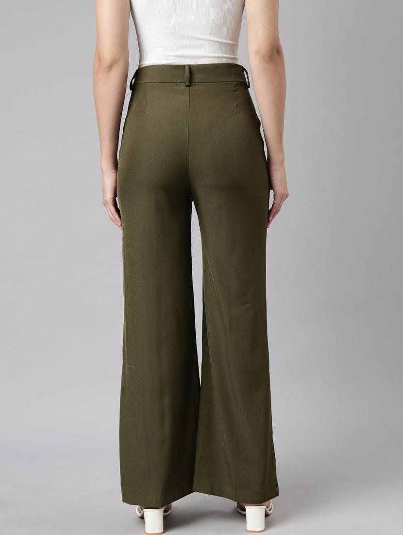 olive cotton blend flat front trousers - 20929160 - Standard Image - 2