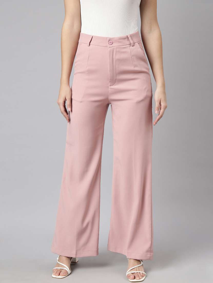 peach cotton blend flat front trousers