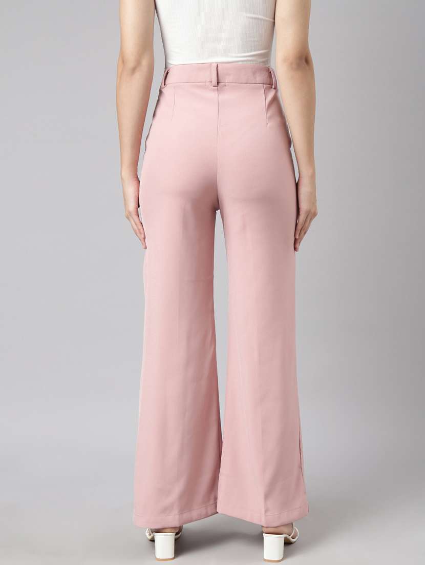 peach cotton blend flat front trousers - 20929162 -  Standard Image - 2