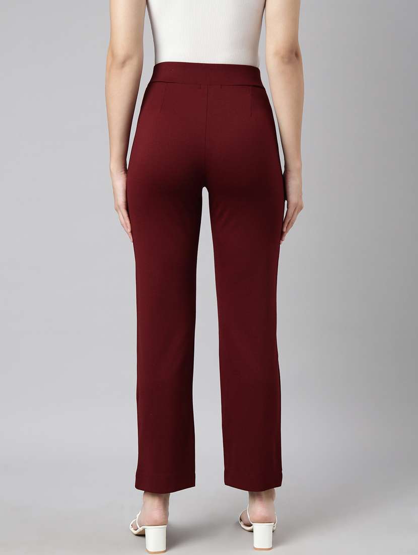 maroon cotton blend flat front trousers - 20929166 - Standard Image - 2