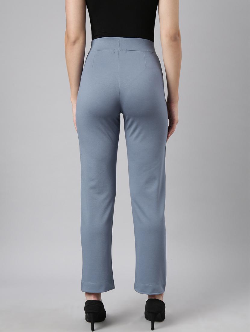 blue cotton blend flat front trousers - 20929168 - Standard Image - 2