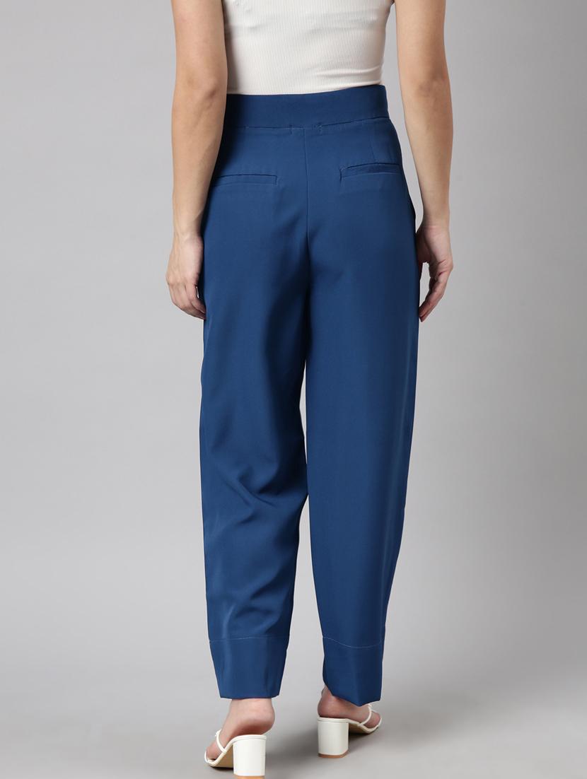 teal cotton blend flat front trousers - 20929169 - Standard Image - 2
