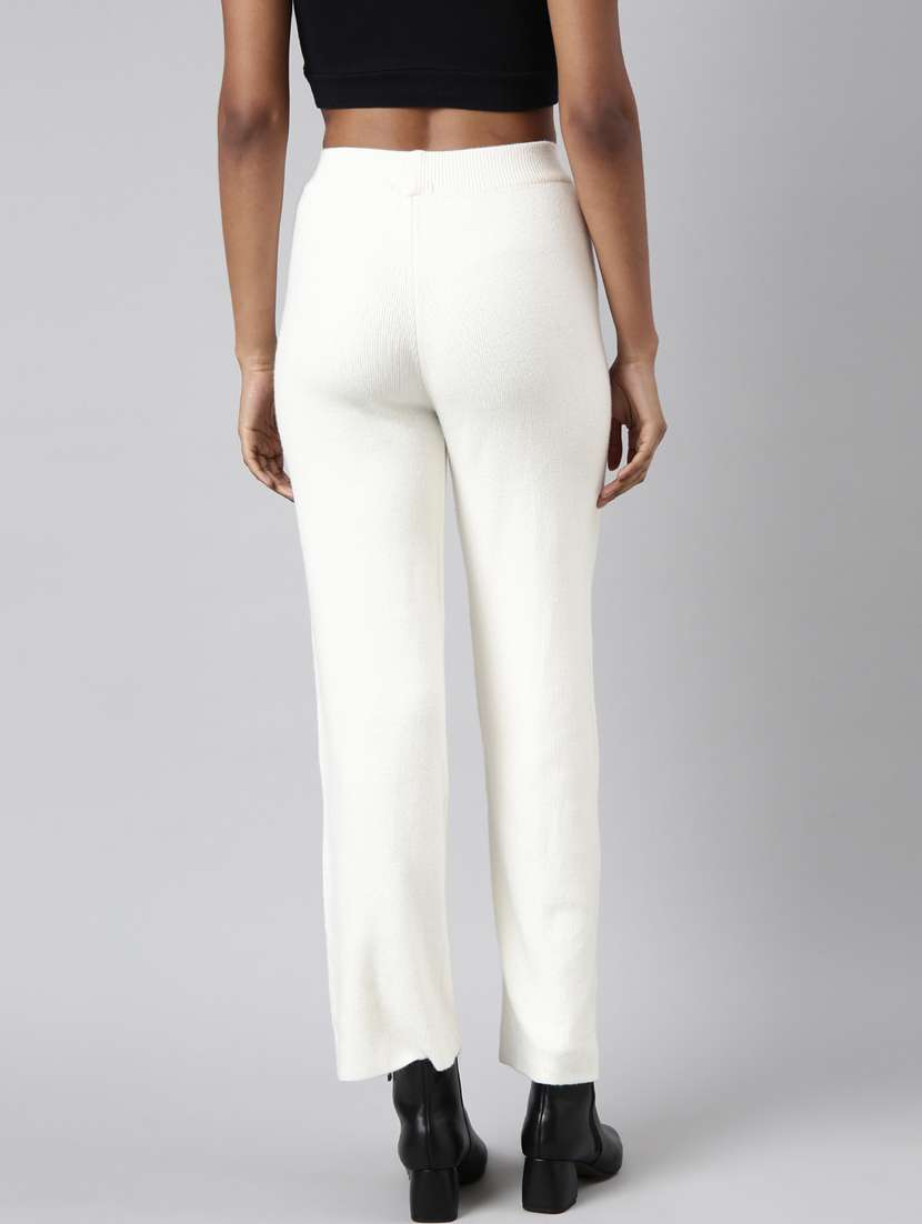 cream acrylic flat front trousers - 20929181 -  Standard Image - 2