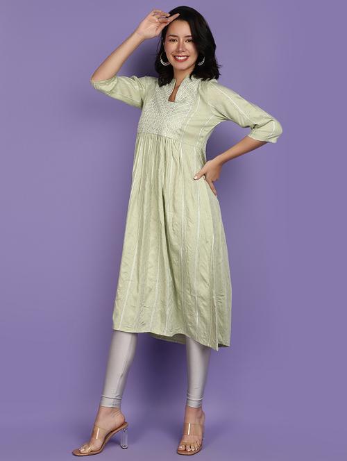 women neo mint mandarin neck flared kurta - 20929223 - Standard Image - 0