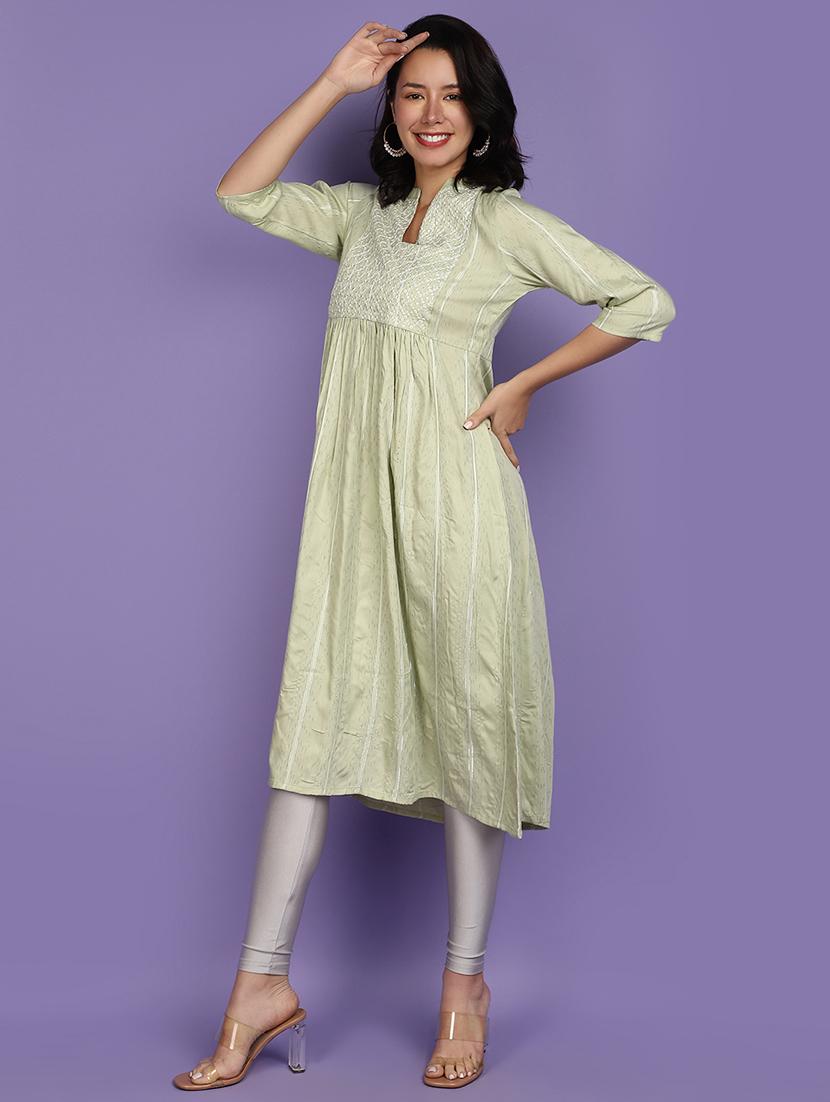 women neo mint mandarin neck flared kurta