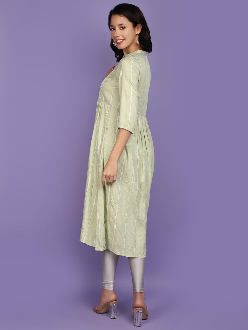 women neo mint mandarin neck flared kurta - 20929223 - Standard Image - 2