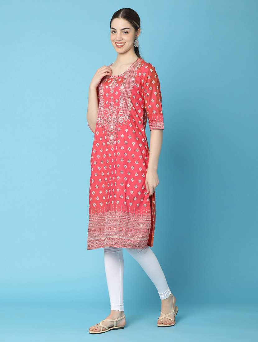 pink cotton straight kurta - 20929273 -  Standard Image - 2