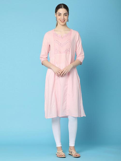 women pink printed embroidered detailed kurta - 20929302 - Standard Image - 0