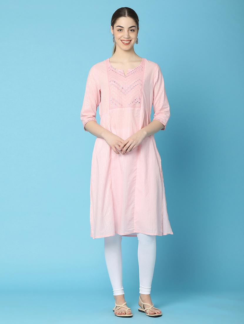 women pink printed embroidered detailed kurta - 20929302 - Zoom Image - 0