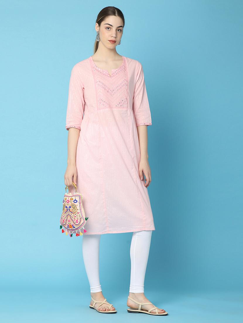 women pink printed embroidered detailed kurta - 20929302 - Standard Image - 2