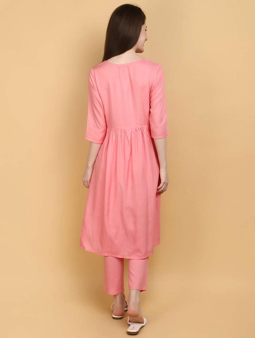 women pink embroidered detailed kurta pant set - 20929310 -  Standard Image - 2