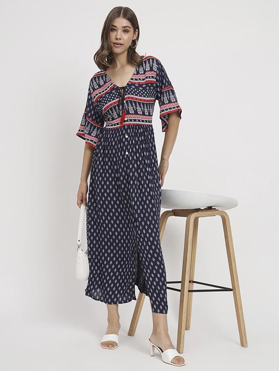 women blue printed a-line dress - 20929438 - Zoom Image - 0