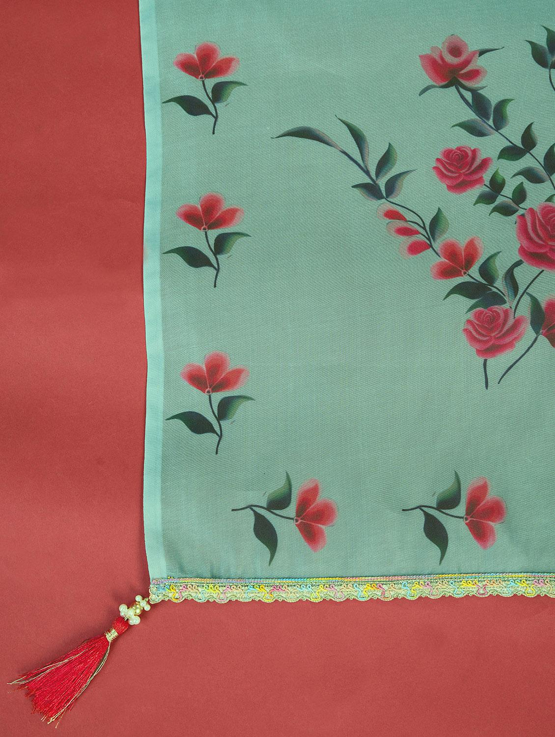 women sea green round neck kurta pant set with dupatta set - 20929908 - Standard Image - 7