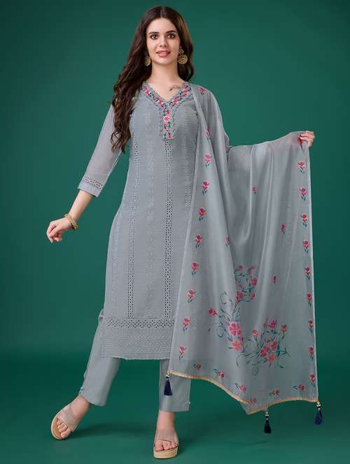 women three quarter sleeve kurta pant with dupatta set - 20929911 -  Standard Image - 0