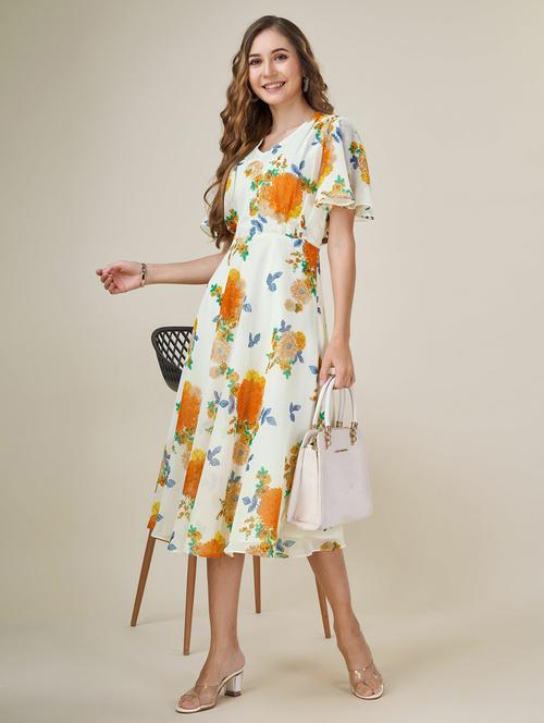 women white florals printed fit & flare dress - 20929920 - Standard Image - 0
