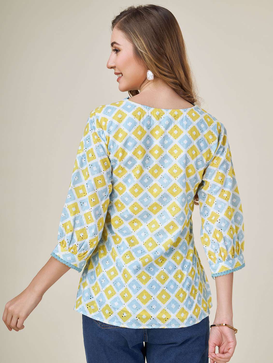 white self design printed detailed regular shirt style top - 20929930 -  Standard Image - 2