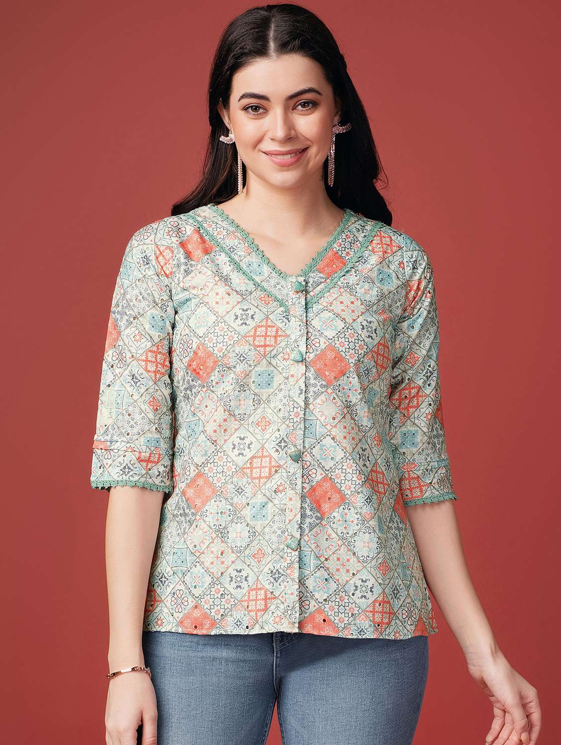 women's geometric printed shirt