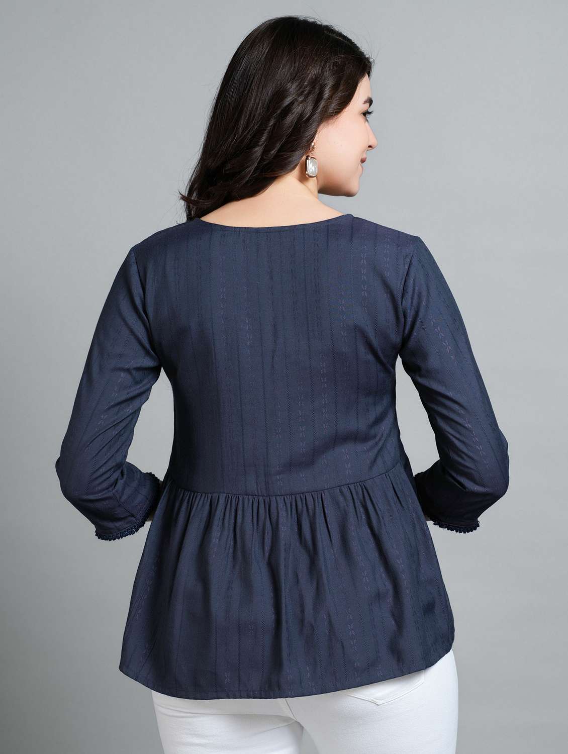 women navy blue round neck peplum top - 20929938 -  Standard Image - 2