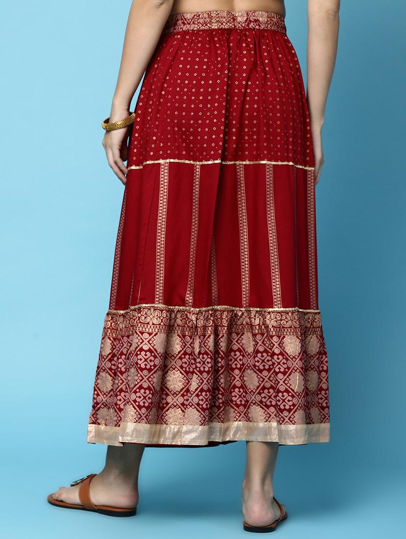 women mid-rise maroon printed flared skirt - 20929995 - Standard Image - 2