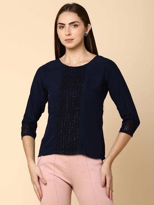navy blue detailed regular top - 20930049 - Standard Image - 0