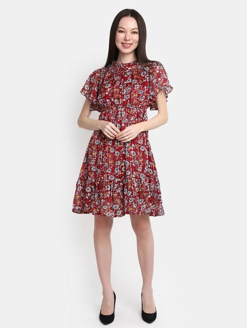 women red florals printed a-line dress - 20930407 - Standard Image - 0
