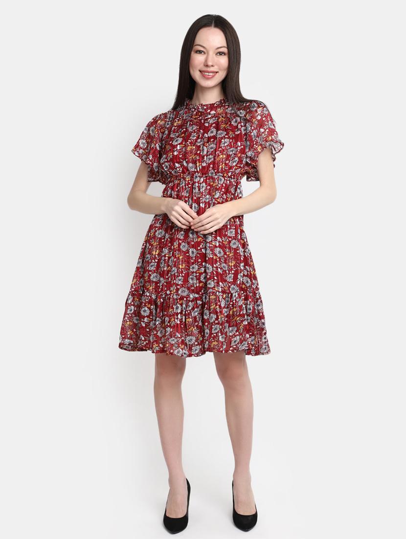 women red florals printed a-line dress - 20930407 - Zoom Image - 0